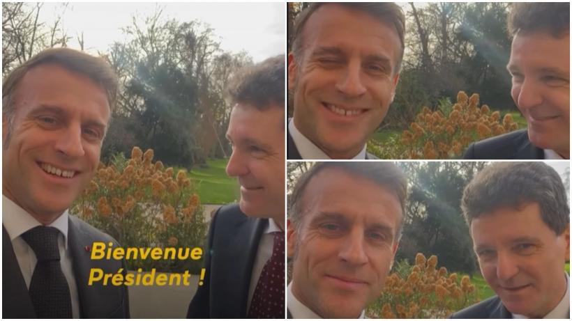 Zâmbind larg, Macron și Nicușor Dan și-au făcut selfie în grădinile de la Élysée: „Foarte fericit să îl primesc”/ „Mulțumesc, Emmanuel”
