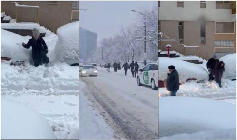 Bucureștiul e paralizat din cauza ninsorii cum nu a mai fost de 20 de ani. Oamenii abia merg prin zăpadă până la genunchi