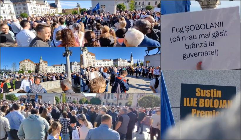 Orădenii au ieșit la miting să-l susțină pe Bolojan înainte de moțiune: "Fug șobolanii, că n-au mai găsit brânză la guvernare"