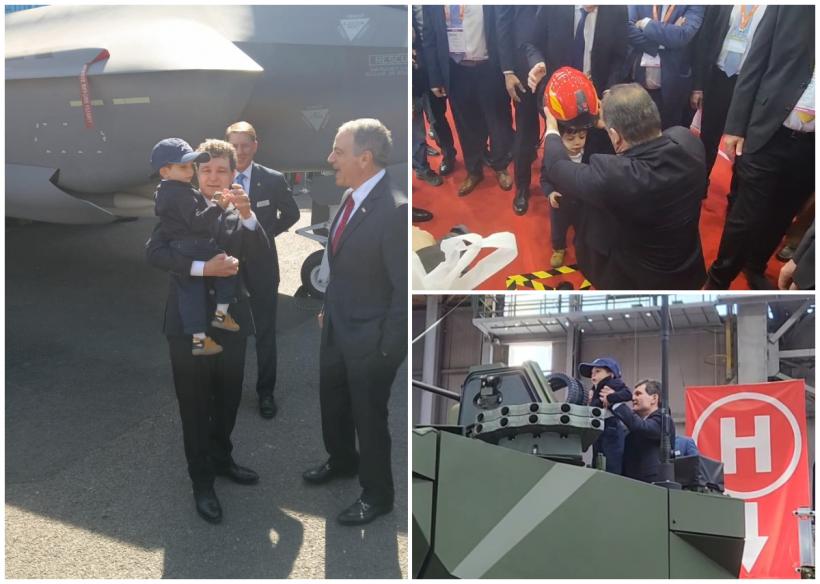 Nicușor Dan a venit cu băiatul lui la expoziția de tehnologii militare BSDA 2026. Imagini cu Președintele într-un F-35 și pe un blindat