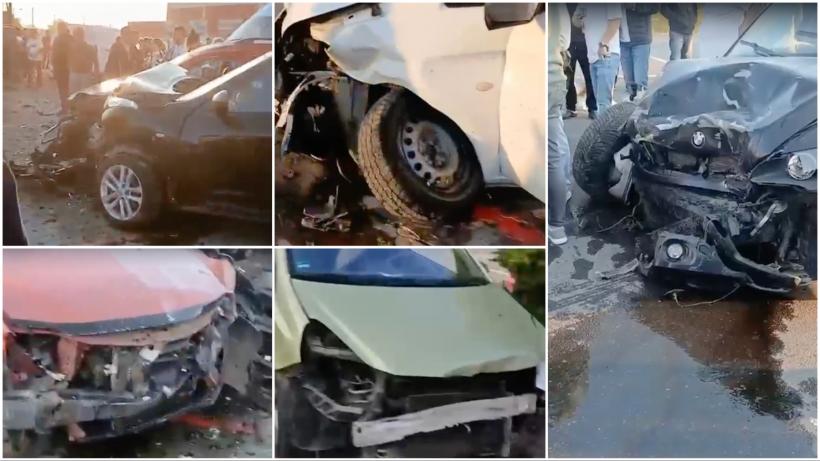 O șoferiță a lovit 11 mașini parcate la un cunoscut centru comercial, lângă București: Sunt 2 răniți, multe din vehicule sunt distruse