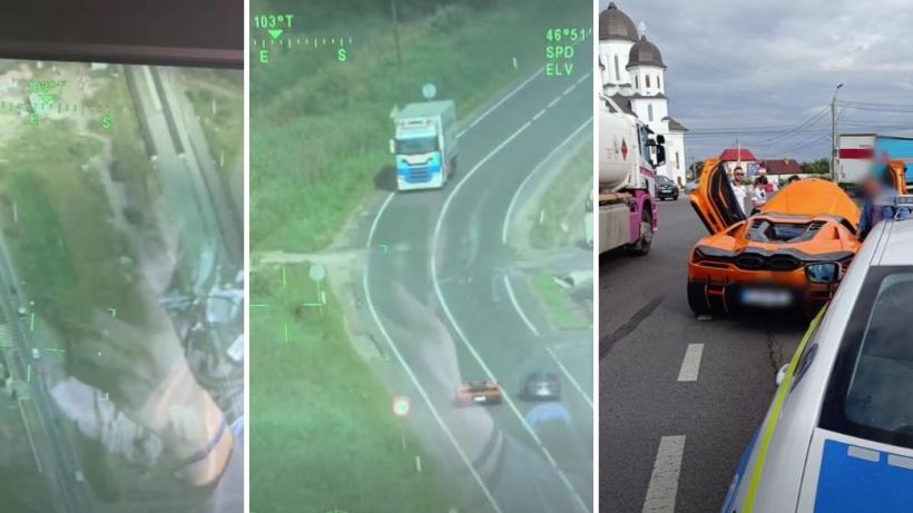 Un șofer de Lamborghini a fost filmat din elicopterul MAI în timp ce a făcut trei depăşiri pe linia continuă, în Cluj