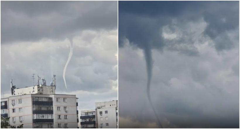 Pâlnie de tornadă, filmată deasupra Ploieștiului. Imagini spectaculoase cu fenomenul meteo