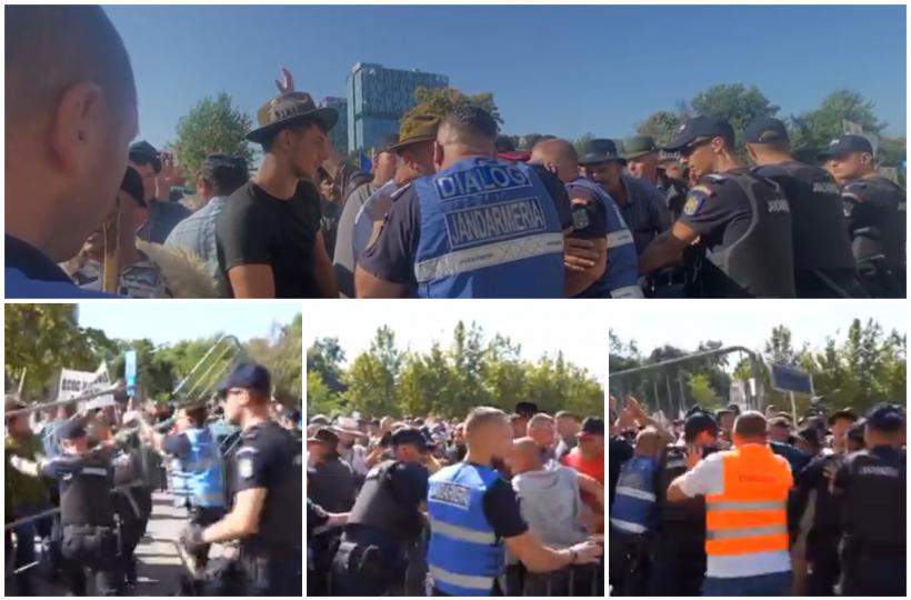 Violențe la protestul fermierilor. Oierii s-au îmbrâncit cu jandarmii. Forțele de ordine au dat cu gaze lacrimogene