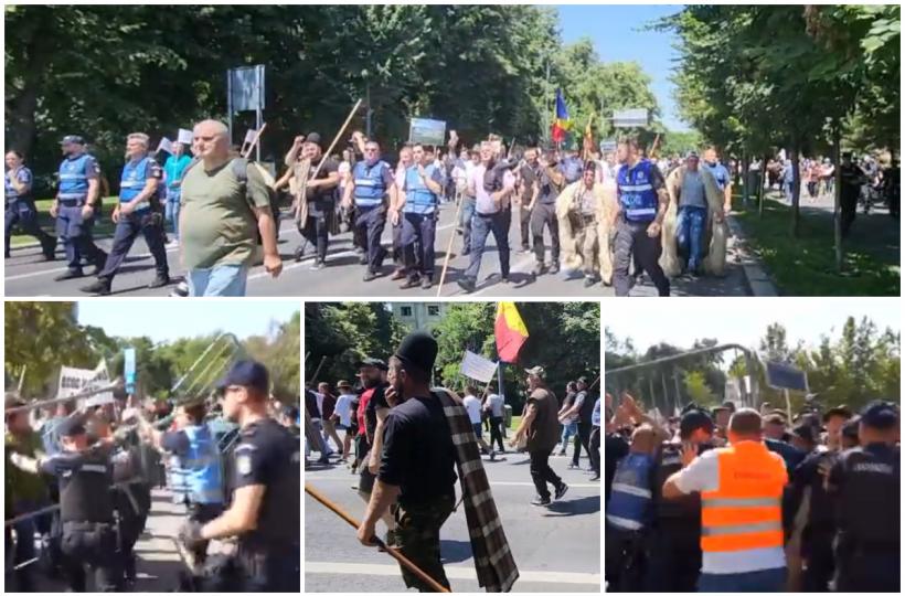 Instigatori printre fermierii care protestează în Piața Victoriei. Au blocat traficul rutier și au dărâmat gardurile de securitate
