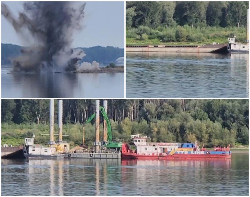 Armata a reluat detonările controlate ale stâncii Pârjoaia. Prima explozie a avut loc. În zonă au fost aduse două barje