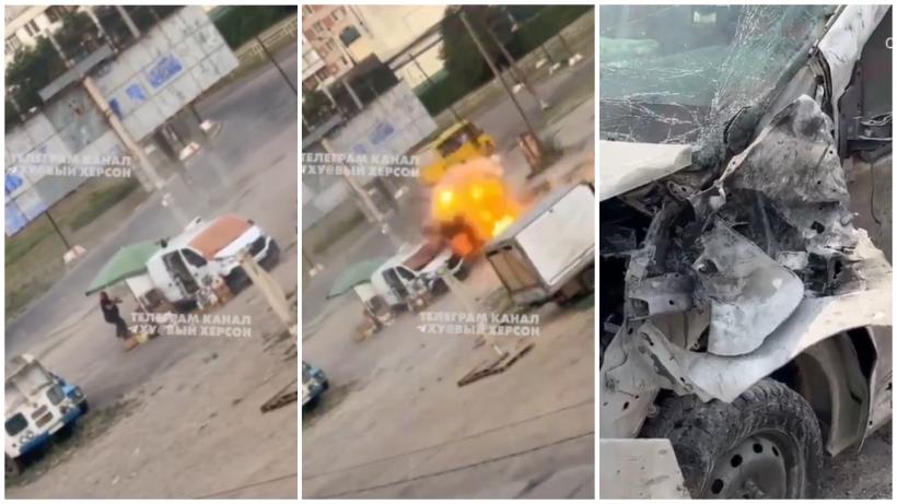 Imagini șocante în regiunea ucraineană Herson. O dronă rusească vânează un vânzător de legume într-o piață și explodează peste el