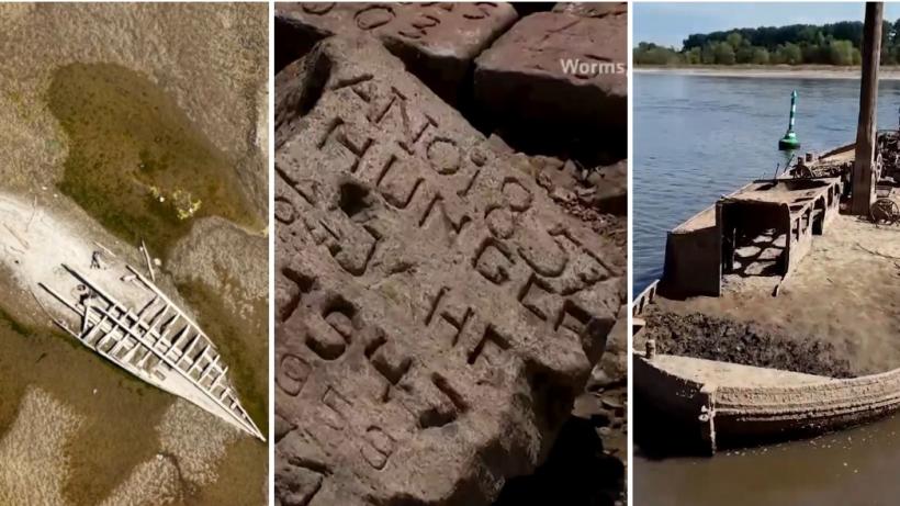 Epava unei nave a ieșit la suprafață în Croația, iar "pietrele foametei", vechi de secole, au reapărut în Rin, în Germania