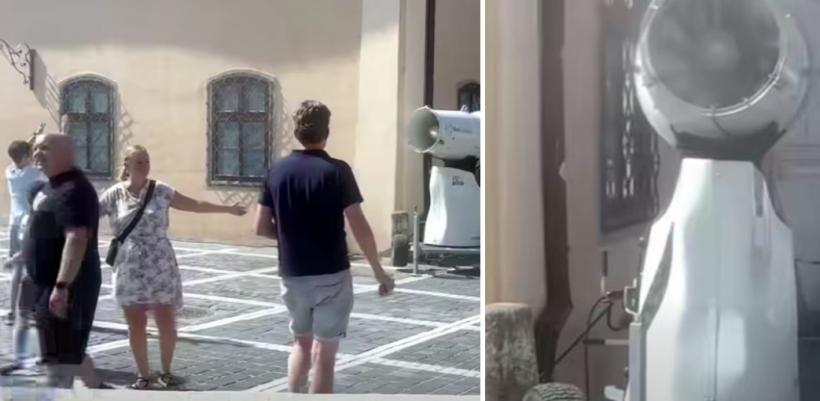 Soluţie inedită anti-caniculă la Braşov: Un tun de zăpadă a fost instalat în centrul orașului