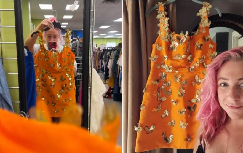 O femeie care a cumpărat dintr-un second-hand o rochie cu „ceva mărunțiș” a rămas mută de uimire când i-a văzut, mai târziu, eticheta