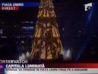 Bucureşti. S-au aprins luminile celui mai înalt brad de Crăciun din Europa <font color=red>(VIDEO)</font>