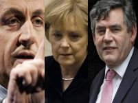 Nicolas Sarkozy, Angela Merkel şi Gordon Brown au ajuns la Bucureşti