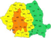 Cod portocaliu pentru Mehedinţi, Gorj, Vâlcea, Argeş, Hunedoara, Sibiu, Alba şi Cluj