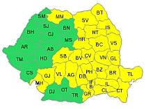 27 de judeţe şi municipiul Bucureşti se află sub avertizare cod galben de ploi şi vreme rea 