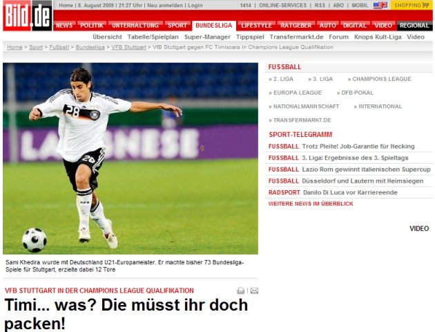 ?Timi... cum??. Nemţii desconsideră FC Timişoara, adversara celor de la Stuttgart în Liga Campionilor