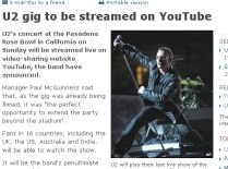 Concert al trupei U2, transmis în direct, pe YouTube