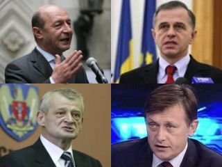 Portretele principalilor candidaţi la preşedinţie: Antonescu, Băsescu, Geoană, Oprescu