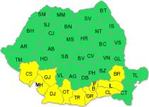 Cod galben de ninsori pentru 11 judeţe din sudul ţării şi Bucureşti