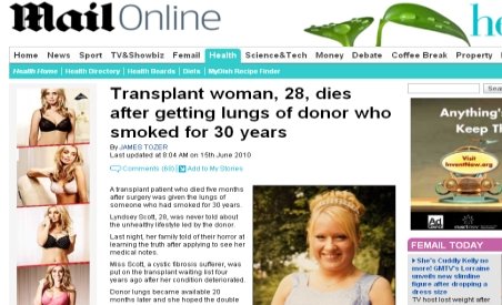 O tânără a murit după ce i s-au transplantat plămânii unui fumător înrăit 