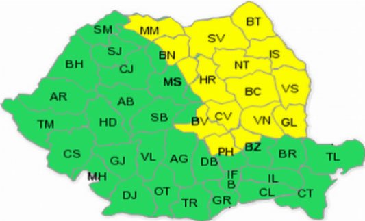 Cod galben de ploi pentru Moldova şi Carpaţii Orientali