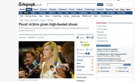 The Telegraph taxează gestul Elenei Udrea de a oferi pantofi cu toc sinistraţilor
