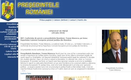 Site-ul lui Traian Băsescu redirecţionat către cel al Administraţiei prezidenţiale