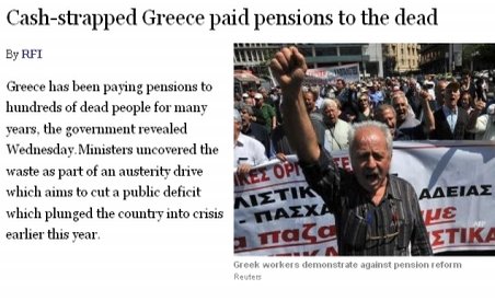 Autorităţile elene au plătit pensii persoanelor decedate 