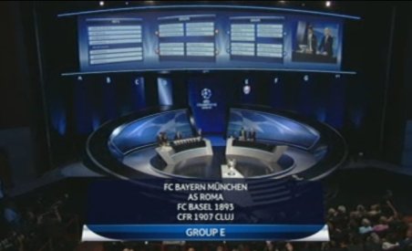 CFR Cluj, în grupa E din Liga Campionilor, alături de Bayern Munchen, AS Roma, FC Basel 