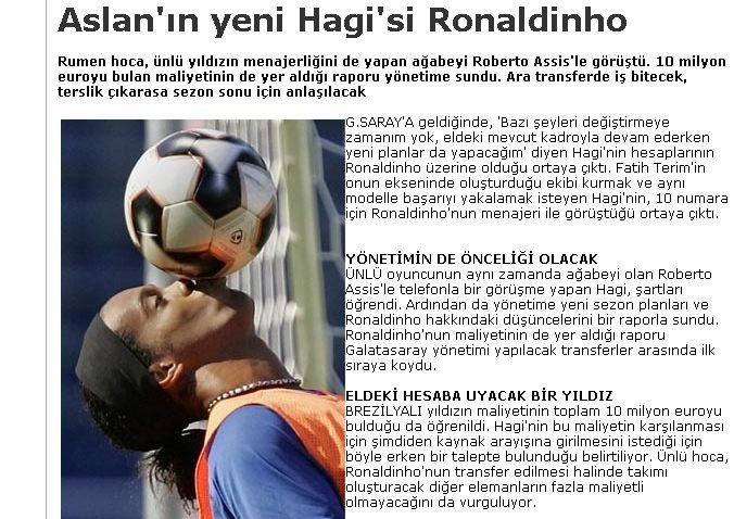 Hagi îl vrea pe Ronaldinho la Galatasaray, din iarnă