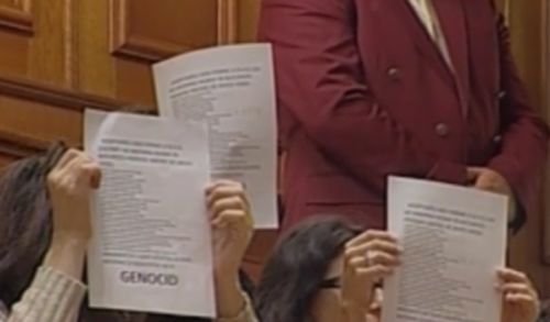 Protestul ONG-urilor s-a mutat în Parlament: Au adus afişe pe care au scris &quot;Genocid&quot;