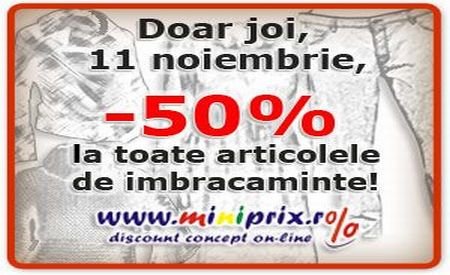 Reduceri de 50% pe www.miniPRIX.ro, joi 11 noiembrie. Află detalii