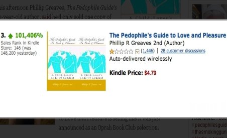 &quot;Ghidul pedofilului pentru iubire şi plăcere&quot;, scos de pe Amazon.com, după o zi în care a ajuns best-seller