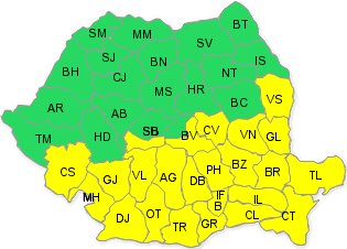 Cod galben de ninsori şi vânt în Bucureşti şi 24 de judeţe din jumătatea sudică a ţării