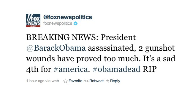 Barack Obama a fost asasinat. Anunţ postat de Fox News pe Twitter