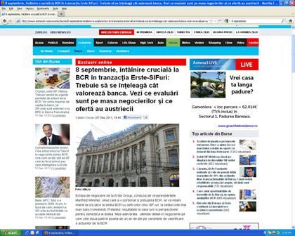 Anuntul Erste confirmă informaţiile publicate în exclusivitate de antena3.ro privind structura tranzacţiei, întâlnirea crucială de la BCR din 8 septembrie dintre austrieci şi şefii SIF-urilor şi data când au fost făcute publice detaliile ofertei  107830