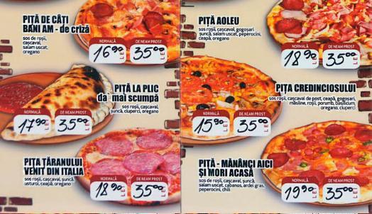 Piţa &quot;Bucuria homosexualului&quot; sau &quot;Mănânci aici şi mori acasă&quot; în varianta &quot;de neam prost&quot;, pe meniul unui restaurant 118219