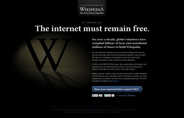 Wikipedia, Mozilla şi alte site-uri îşi vor opri activitatea pentru 24 de ore în semn de protest faţă de actul SOPA