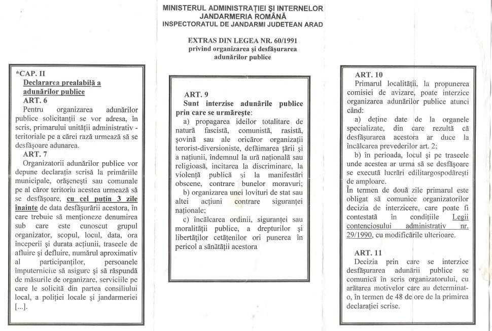 Tehnici de intimidare la Arad? Pliante cu articole de lege privind protestele publice, împărțite de jandarmi 126907