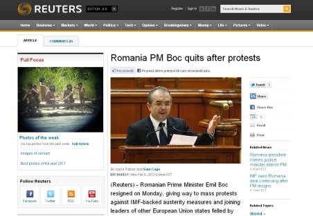 Presa internaţională, despre retragerea lui Boc: Demisionează pe fondul protestelor şi al scăderii popularităţii