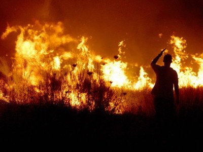 A ars de viu după ce a dat foc la vegetaţia uscată. Situaţia a scăpat de sub control, vântul a făcut intervenţia pompierilor un iad