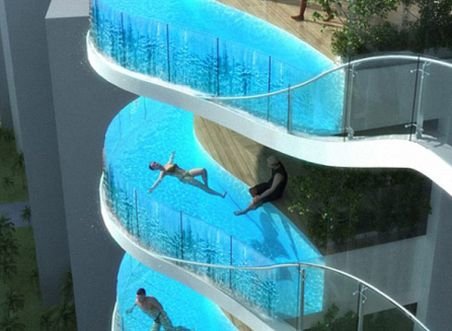 Proiect extravagant! Apartamente cu piscine închise cu sticlă în loc de balcoane