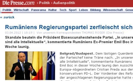 Problemele din PDL, în presa străină: Partidul de guvernământ din România se automutilează şi se prăbuşeşte în sondaje