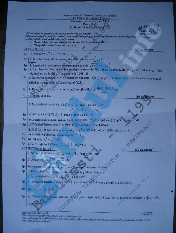 Bacalaureat 2012. Vezi ce subiecte s-au dat la istorie şi matematică  155251