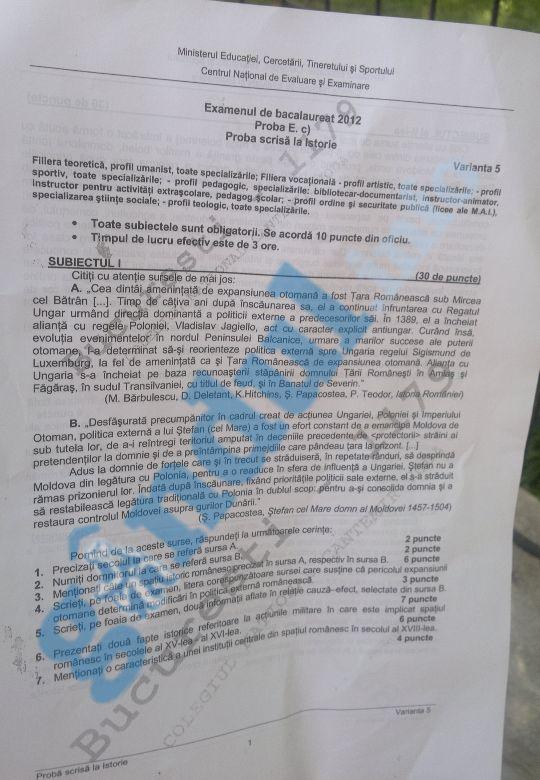 Bacalaureat 2012. Vezi ce subiecte s-au dat la istorie şi matematică  155275