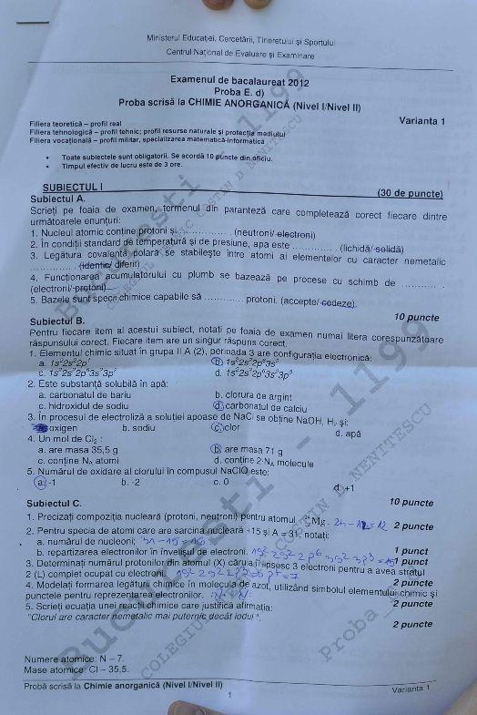 BACALAUREAT 2012. Vezi ce subiecte s-au dat la chimie 155682