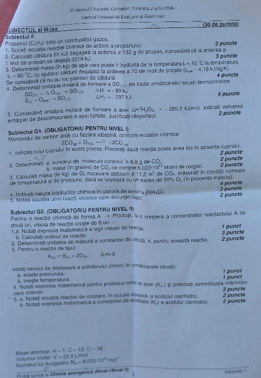 BACALAUREAT 2012. Vezi ce subiecte s-au dat la chimie 155685