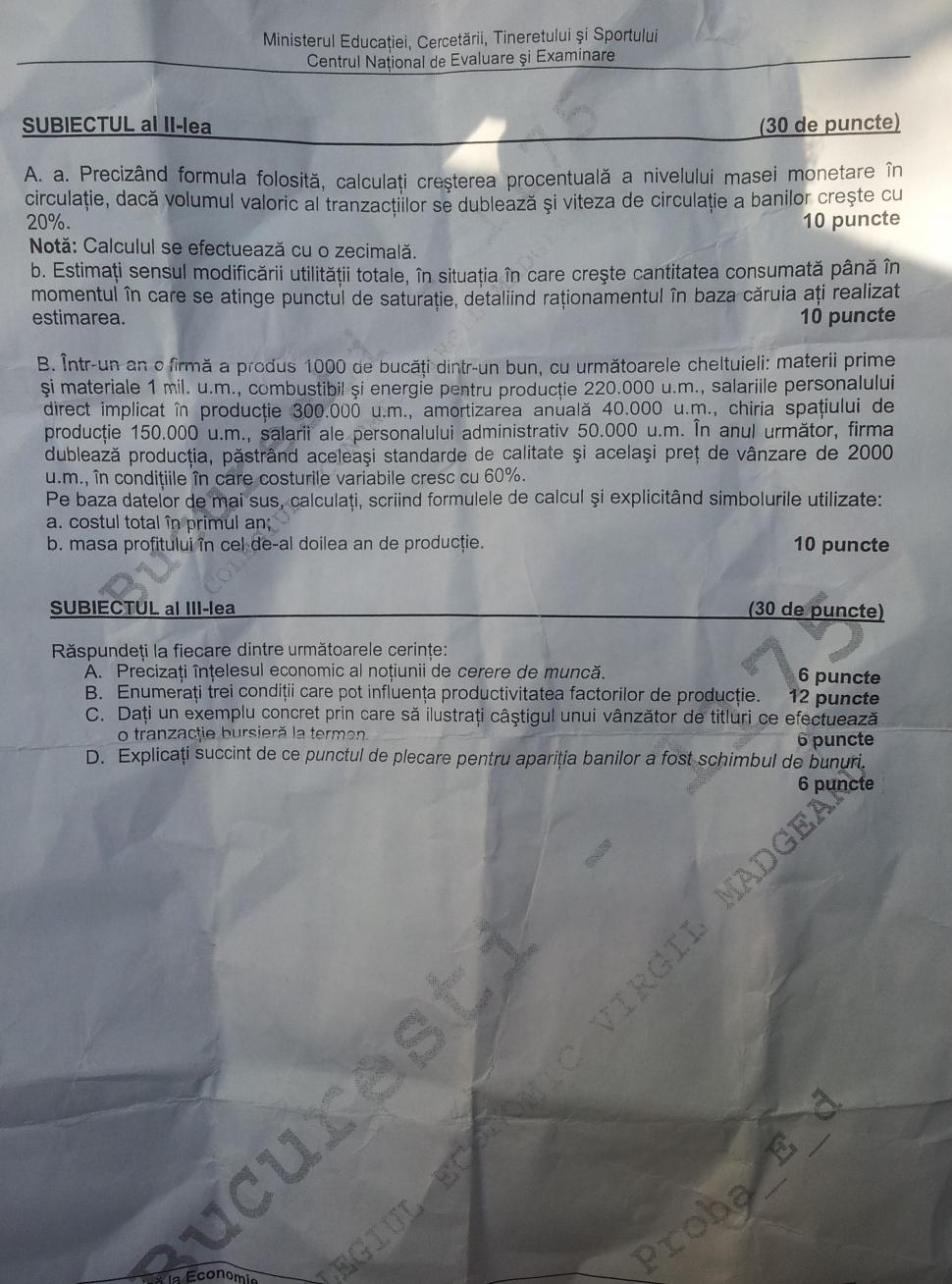 BACALAUREAT 2012 - Vezi subiectele la economie 155705