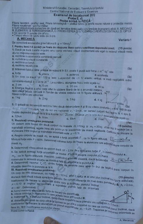 BACALAUREAT 2012 - Vezi subiectele la fizică 155696