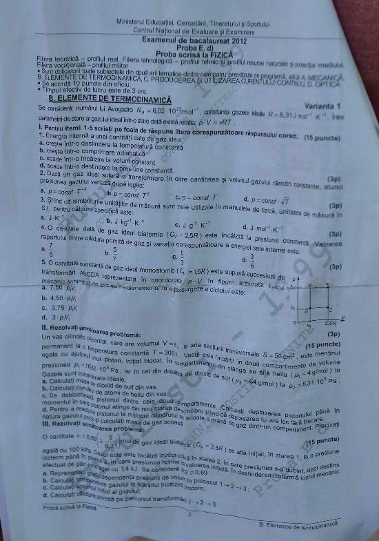BACALAUREAT 2012 - Vezi subiectele la fizică 155697