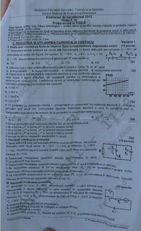 BACALAUREAT 2012 - Vezi subiectele la fizică 155698